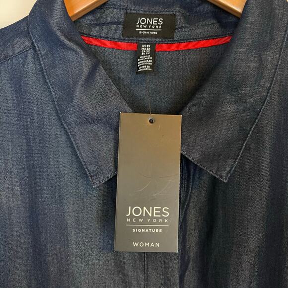 JNY Blue Chambray Long-sleeve Button-down Shirt in Dark Wash Women's 3X - Picture 8 of 10